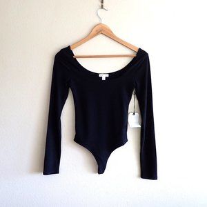 NWT Leith Long Sleeve Scoop Neck Bodysuit in Black XS